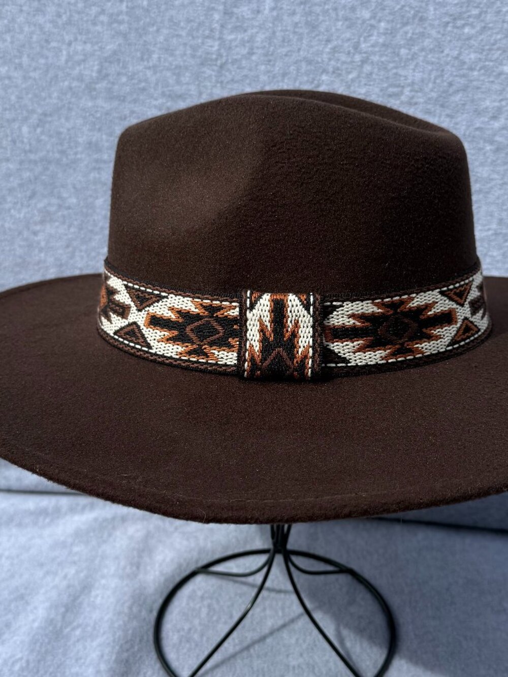 Woman's Western Brown Hat with Aztec Band Southwest Boho Rancher Native American